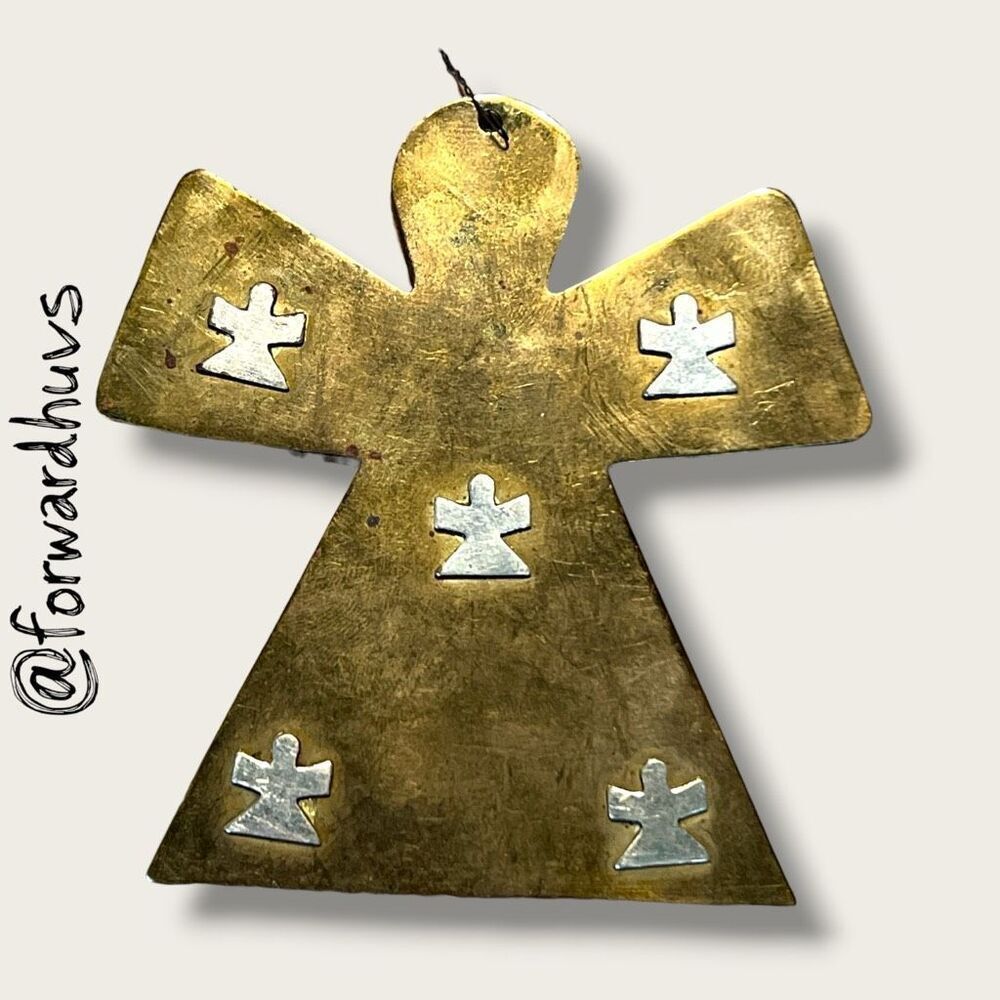 Vintage Metal Angel Ornament - Double-Sided Brass & Silver Folk Art